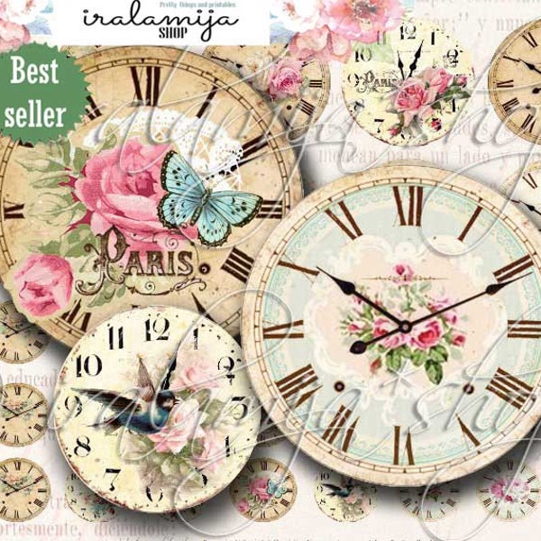 VINTAGE CLOCK Printable / Digital Images / download /Printable Clock / scrapbook paper/ Vintage Clock / Clock Printable /Vintage Clock