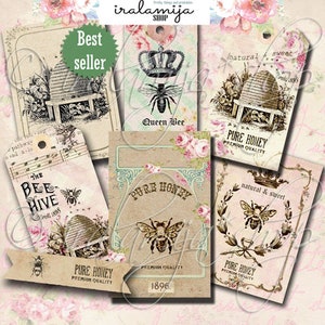 Bienen Bilder / QUEEN BEE Collage / Biene Digitalbilder / Druckbare Biene Download Datei / Bienen Druckbares Blatt / Queen Bee / Junk Journal