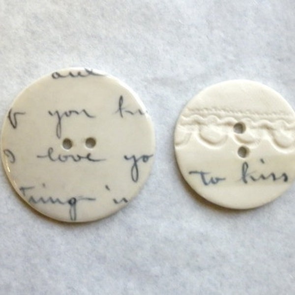 Love letters, A set of two handmade porcelain sew on buttons