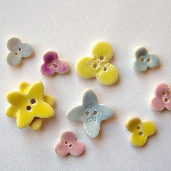 Little Fleur  too, A set of 9 teeny tiny porcelain flower buttons