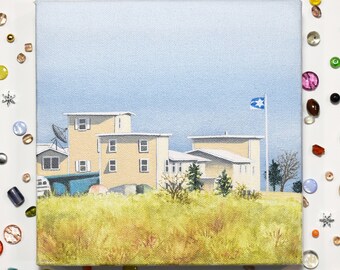Rama Davidian Compound - pintura acrílica original de 8x8 sobre lienzo