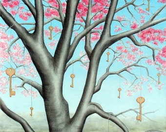 Key of Life 2 - pintura original de técnica mixta sobre lienzo, 26 x 32 pulgadas