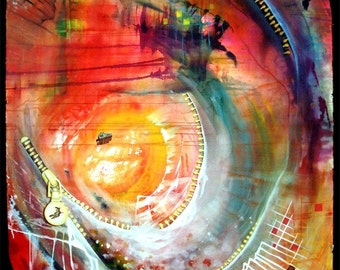 Rainbow Tornado - pintura original de técnica mixta - sin marco, 45 x 60 pulgadas