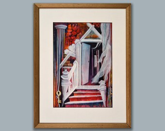 Puerta número tres - impresión enmarcada de una pintura original de medios mixtos
