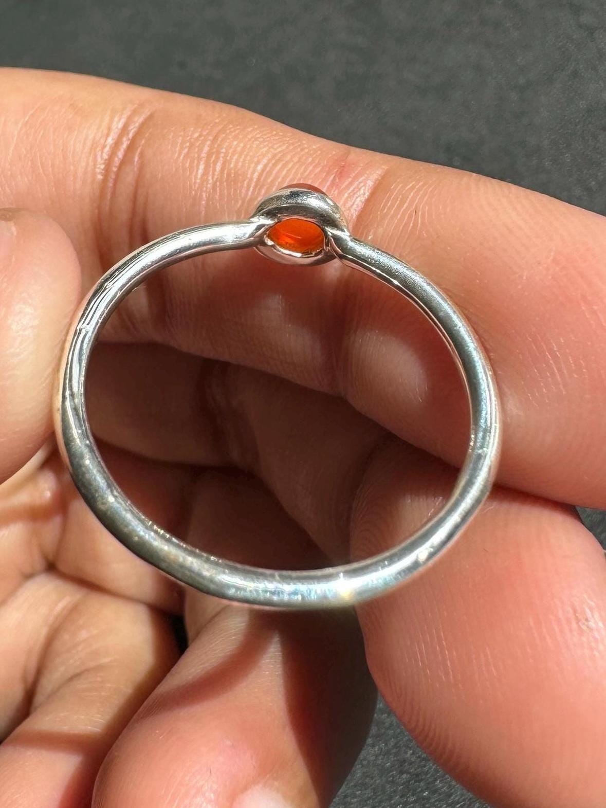 Bague En Argent 925 Sertie D'une Cornaline Cabochon - Taille 58 - Occasion