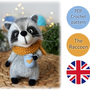 Raccoon crochet pattern. Raccoon amigurumi toy. Digital PDF crochet pattern in English.
