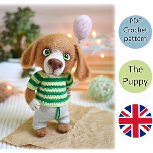 Puppy crochet pattern. Dog amigurumi toy. Digital PDF crochet pattern in English.