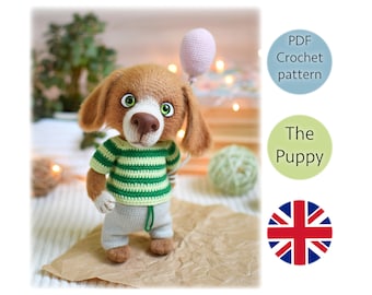 Patrón de crochet de cachorro. Juguete perro amigurumi. Patrón de crochet digital PDF en inglés.