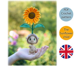 Die Sonnenblumenkind Häkelanleitung. Amigurumi Puppe. Digitale PDF Häkelanleitung in englischer Sprache.