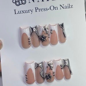 Chrome Life Set | 3D Silver Chrome White French Press On Nails