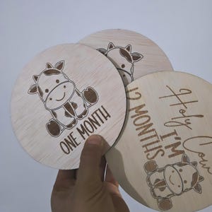 Wooden &#39;Holy Cow I&#39;m&#39; Milestone Discs: Engraved Baby Age Sign