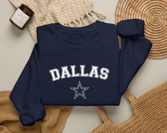 Sudadera bordada de Dallas, Sudadera bordada de Texas, Sudadera de cuello redondo de Dallas, Fútbol americano de Dallas, Hockey de Dallas, Sudadera bordada de cuello redondo de Dallas