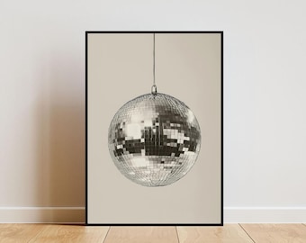 Silver Disco Ball Poster, Trendy Wall Art, Mirrorball Print, Music Poster, Trendy Decor, Minimalist Poster, Disco Poster, Disco Wall Art