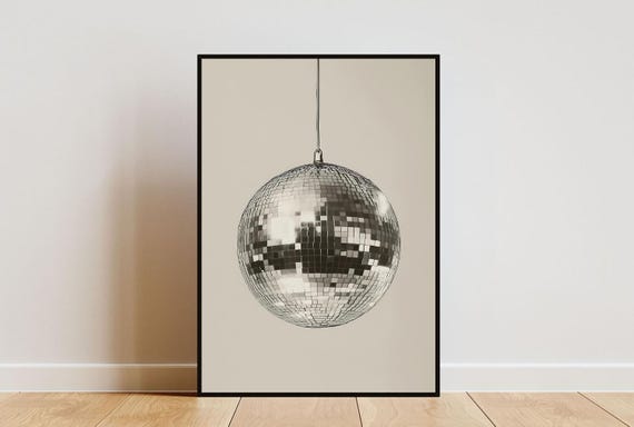 Silver Disco Ball Poster, Trendy Wall Art, Mirrorball Print, Music Poster, Trendy Decor, Minimalist Poster, Disco Poster, Disco Wall Art