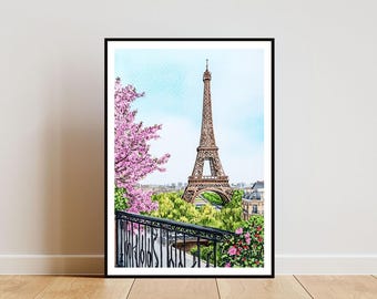 Paris Poster, Eiffel Tower Print, France Wall Art, Travel Poster, Paris Watercolour, Paris France, Paris Wall Art, Paris France Poster
