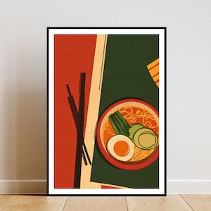 Affiche rétro de ramen, impression de cuisine, art mural ramen, affiche de nourriture, impression de nouilles, art japonais, art mural de cuisine, affiche de nouilles japonaises, Japon
