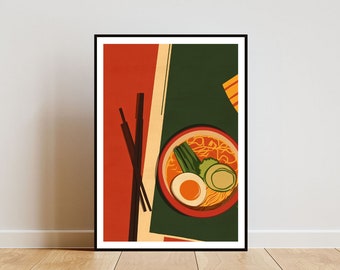 Retro Ramen Poster, Kitchen Print, Ramen Wall Art, Food Poster, Noodle Print, Japanese Art, Kitchen Wall Art, Japanese Noodle Poster, Japan