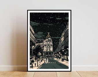 Póster de Madrid, Impresión de Madrid, Arte mural de España, Póster de viaje, Impresión de España, Madrid, España, Arte mural europeo, Póster navideño, Arte mural de Madrid