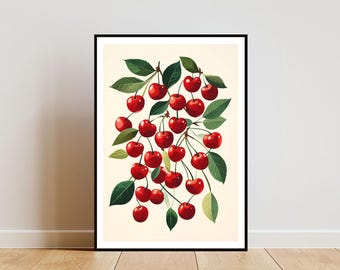 Cherry Poster, Kitchen Print, Cherry Wall Art, Fruit Poster, Cherry Print, Cherry Fruit Wall Art, Kitchen Poster, Fruit Print, Kitchen Decor