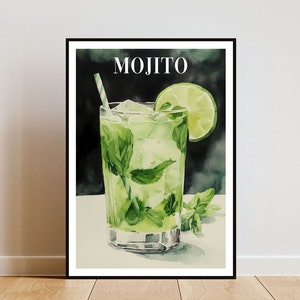 Póster de mojito, impresión de cocina, arte mural con alcohol, impresión de cóctel, impresión de cóctel mojito, arte mural de cocina, póster de bar de cócteles, impresión de mojito