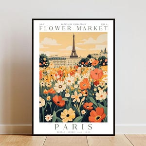 Paris Flower Market Poster, Paris Poster, Flower Market Print, Flower Wall Art, Botanical Poster, Floral Wall Art, Boho Home Decor