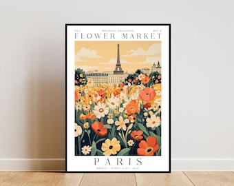 Paris Flower Market Poster, Paris Poster, Flower Market Print, Flower Wall Art, Botanical Poster, Floral Wall Art, Boho Home Decor