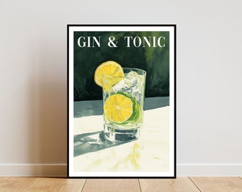 Gin And Tonic Poster, Kitchen Print, Alcohol Wall Art, Cocktail Print, Gin And Tonic Cocktail Print, Kitchen Poster, Cocktail Bar Poster