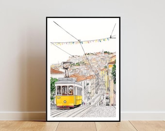 Lisbon Poster, Lisbon Tram Print, Portugal Wall Art, Travel Poster, Portugal Print, Lisbon Portugal, Lisbon Watercolour, European Wall Art