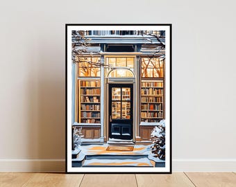 Cuadro de librería, póster vintage de librería, impresión de libro, arte mural de librería, póster de arte de libro, impresión de biblioteca, librería, arte mural navideño