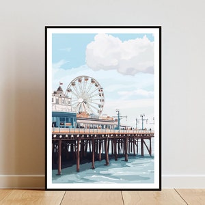 Brighton Pier Poster, Brighton Print, Brighton Wall Art, Travel Poster, England Print, Brighton England, Brighton Pier Wall Art, Pastel Art