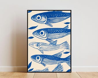 Poster di sardine, arte murale di sardine, poster di pesce, stampa di sardine, poster di frutti di mare, decorazione di sardine, stampa di pesce, arte murale di pesce, arte di pesce