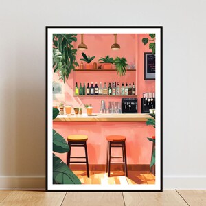 Póster de bar de cócteles retro, impresión de cocina, arte de pared de bar de cócteles, impresión de bar, póster rosa, arte de pared de cocina, arte de cocina vintage, arte boho
