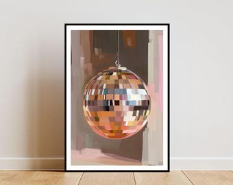Disco Ball Poster, Pink Wall Art, Mirrorball Print, Music Poster, Pastel Art, Trendy Decor, Minimalist Poster, Disco Poster, Disco Wall Art
