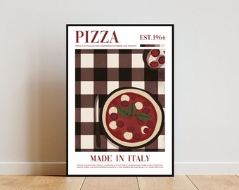 Retro Pizza Poster, Kitchen Print, Pizza Wall Art, Food Poster, Pizza Print, Pizza Art, Kitchen Wall Art, Kitchen Poster, Italian Poster
