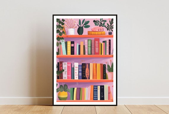 Bookshelf Poster, Book Print, Book Wall Art, Book Art Poster, Library Print, Living Room Poster, Bookshelf Wall Art, Boho Art, Book Poster