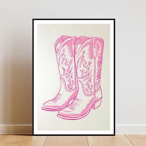 Affiche bottes de cow-girl, impression cow-boy, art mural rose, affiche rose, impression cow-girl, impression cow-girl rose, art mural cow-boy, affiche de cow-boy, art rose