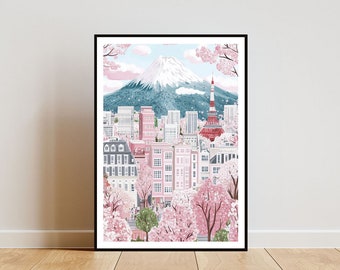 Tokyo Poster, Japanese Print, Japan Wall Art, Travel Poster, Tokyo Print, Tokyo Japan, Tokyo Tower Wall Art, Pastel Art, Japanese Decor