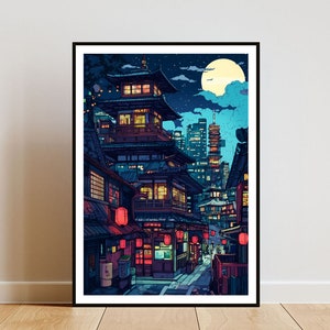 Japanese City Poster, Japanese Print, Anime Wall Art, Japanese Anime Art Poster, Anime Print, Japanese Poster, Retro Japan Anime City Art