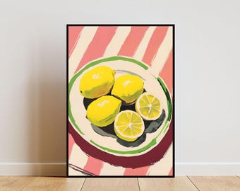 Vintage Lemon Poster, Kitchen Print, Lemon Wall Art, Fruit Poster, Lemon Print, Lemon Fruit Wall Art, Retro Kitchen Wall Art, Fruit Print