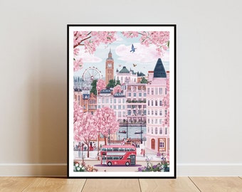 London Poster, Big Ben Print, London Wall Art, Travel Poster, London Print, London England, London Eye Wall Art, Pastel Art, UK, Britain Art