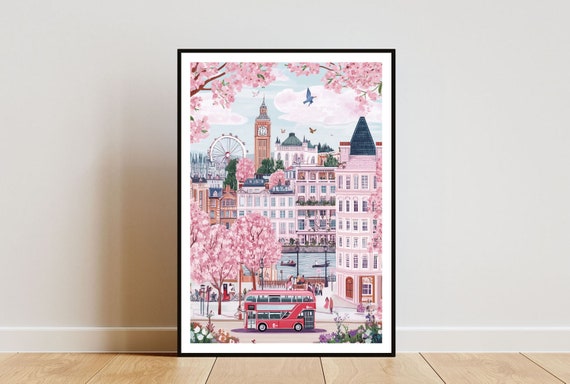 London Poster, Big Ben Print, London Wall Art, Travel Poster, London Print, London England, London Eye Wall Art, Pastel Art, UK, Britain Art