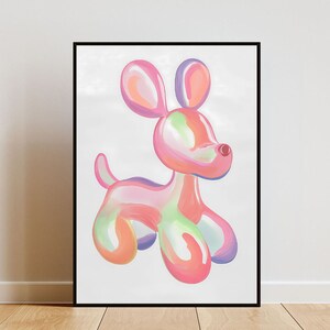 Retro Balloon Dog Poster, Dog Print, Pink Balloon Dog Wall Art, Living Room Poster, Bubble Dog Wall Art, Pink Wall Art, Bedroom Poster