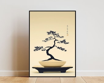 Vintage Bonsai Tree Poster, Japanese Print, Japanese Bonsai Tree Wall Art, Flower Print, Oriental Decor, Japanese Art, Bonsai Tree Print