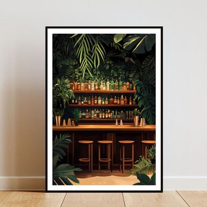 Retro Cocktail Bar Poster, Küchendekoration, Cocktailbar Wandkunst, Bar Print, Dschungel Poster, Küchen Wandkunst, Vintage Küchenkunst, Boho Art