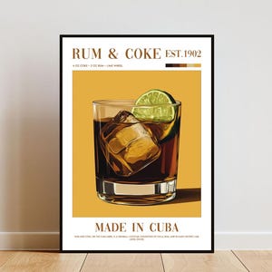 Rum und Cola Poster, Küchendruck, Alkohol Wandkunst, Cocktail Poster, Rum und Cola Cocktail Druck, Küchen Poster, Cocktailbar Poster