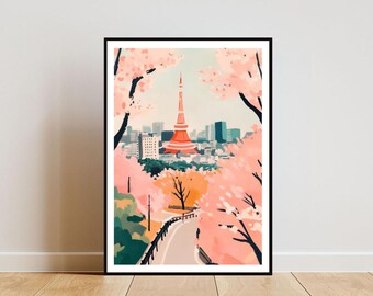 Póster de Tokio, Impresión japonesa, Arte mural japonés, Póster de viaje, Impresión de Tokio, Tokio, Japón, Pintura al óleo de Tokio, Póster de Japón, Decoración japonesa