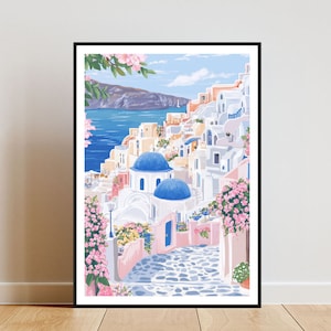 Santorini Poster, Oia Print, Griechenland Wandkunst, Reiseposter, Griechischer Druck, Santorini Griechenland, Santorini Wandkunst, Griechisches Poster, Pastellkunst