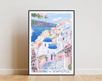 Santorini Poster, Oia Print, Greece Wall Art, Travel Poster, Greek Print, Santorini Greece, Santorini Wall Art, Greek Poster, Pastel Art