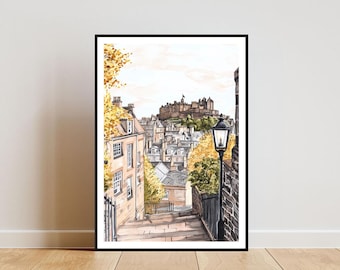 Edinburgh Poster, Edinburgh Castle Print, Edinburgh Watercolour, Travel Poster, Edinburgh Print, Edinburgh Scotland Poster, UK Wall Art