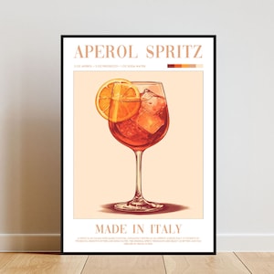 Póster de Aperol Spritz, impresión de cocina, arte mural con alcohol, impresión de cóctel, impresión de cóctel Aperol Spritz, arte mural de cocina, póster de bar de cócteles